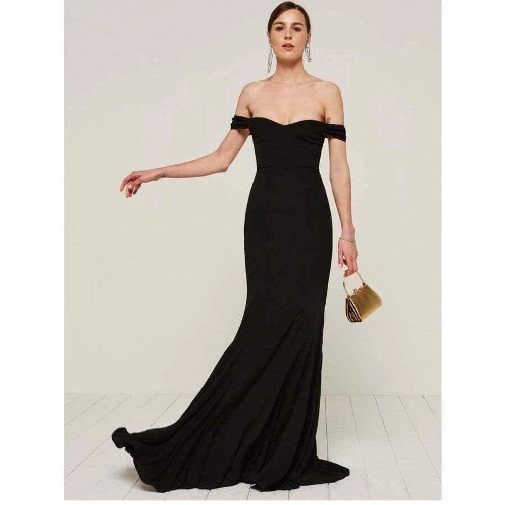 Reformation Black Off-Shoulder Sleeveless Gown